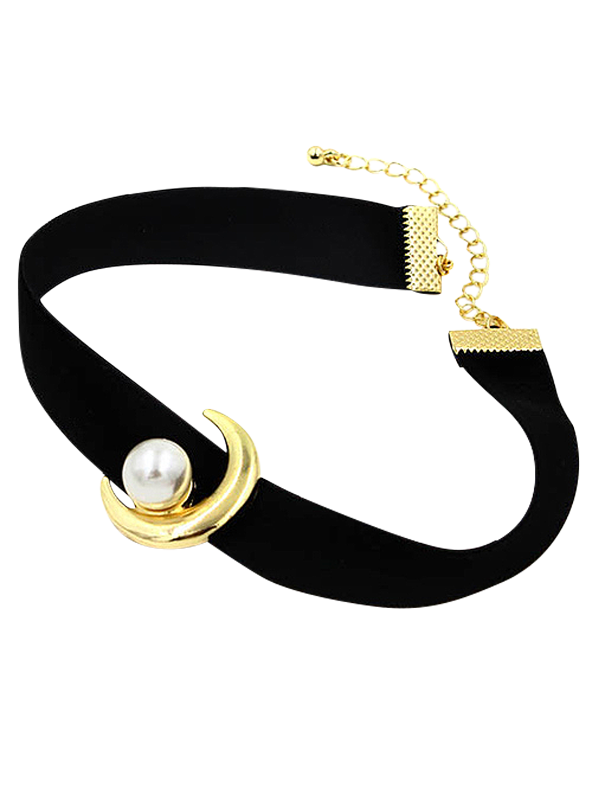 Fancy Faux Pearl Moon Choker Necklace  