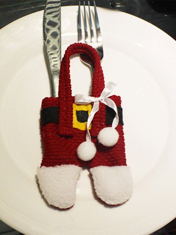 

Christmas Party Table Decor Santa Pants Tableware Holder Bag, Red with white