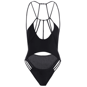 Black M Backless Cut Out Strappy One Piece Swimsuit | RoseGal.com