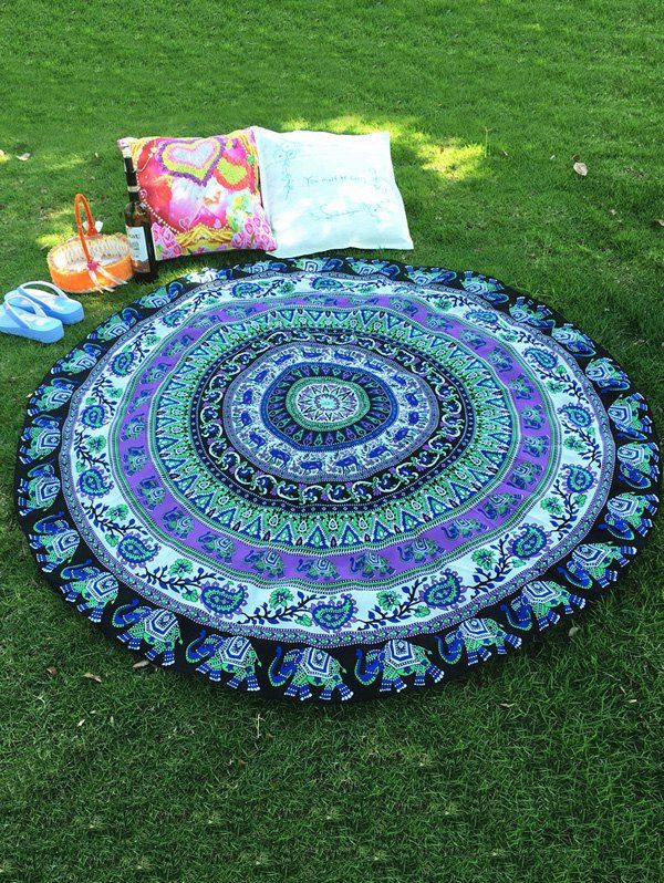 

Indian Elephant Paisley Chiffon Round Beach Throw, Green