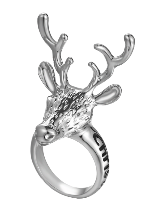 

Christmas Deer Letter Ring, Silver
