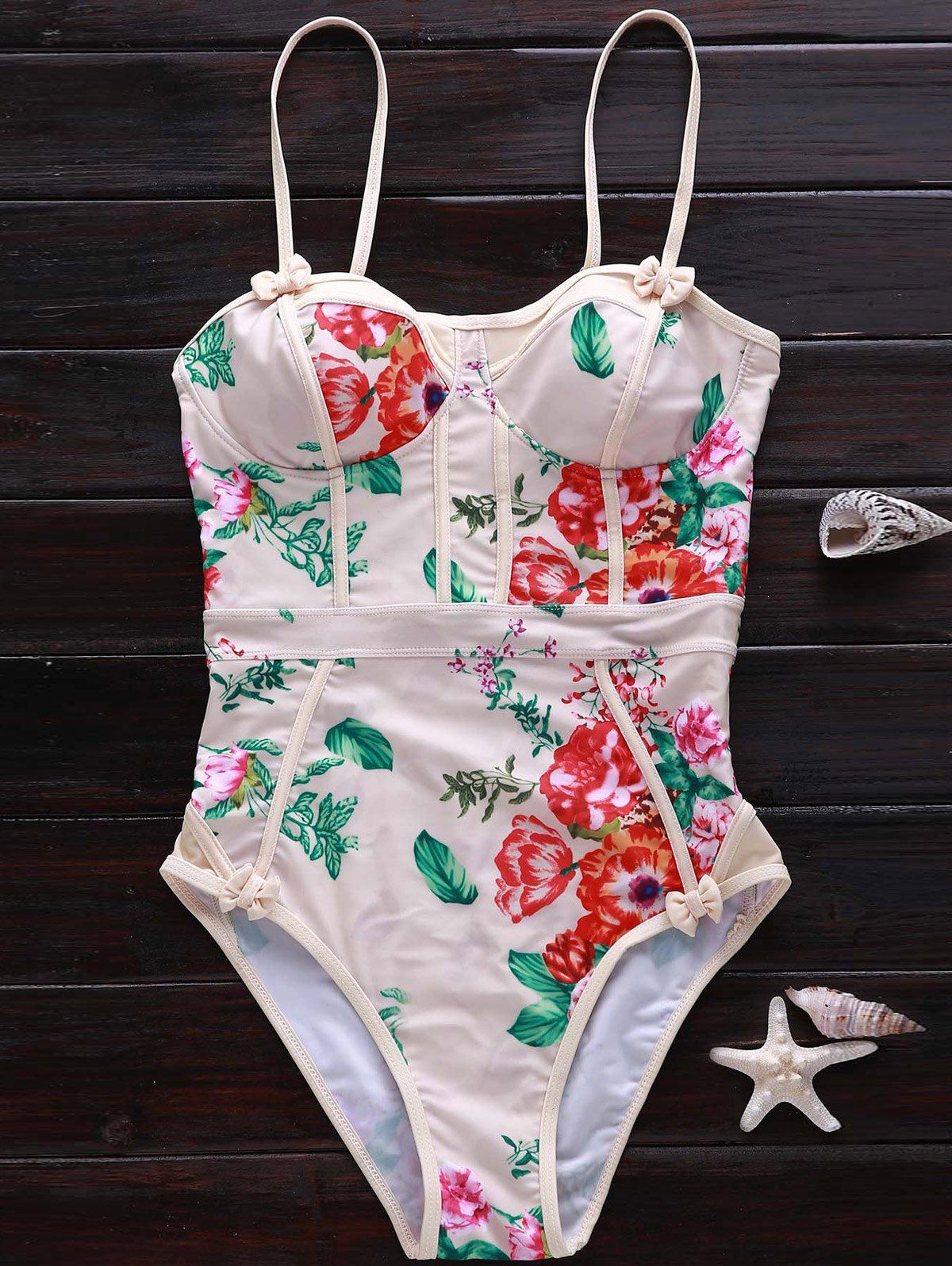 spaghetti strap flounce floral printed one piece swimwear