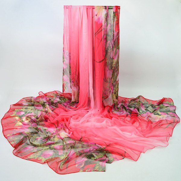 

Valentine Roses Printed Chiffon Wrap Scarf, Red