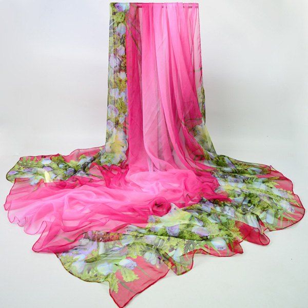 

Valentine Roses Printed Chiffon Wrap Scarf, Rose madder