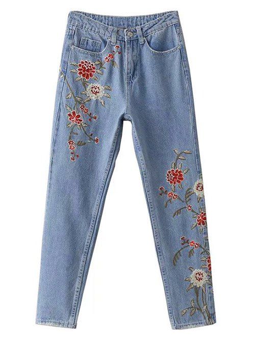 [59 OFF] Floral Embroidered Jeans Rosegal