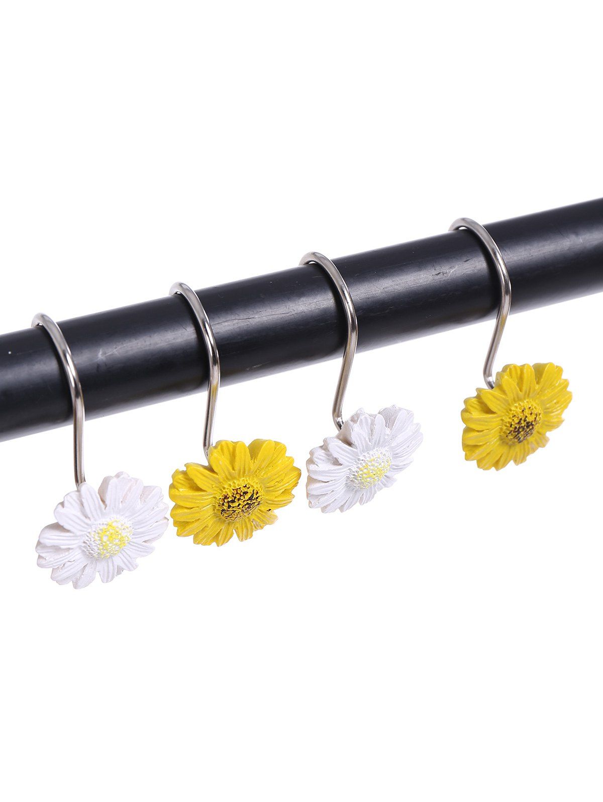 White Yellow 12pcs Set Flower Shape Shower Curtain Hooks Rosegal Com 12pcs Set Flower Shape Shower Curtain Hooks