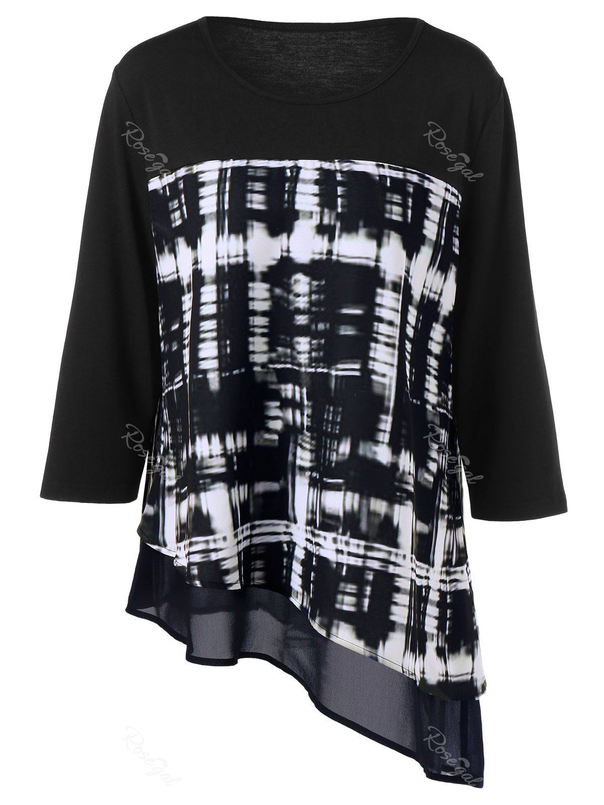 

Plus Size Tie-Dye Layered T-Shirt, White and black