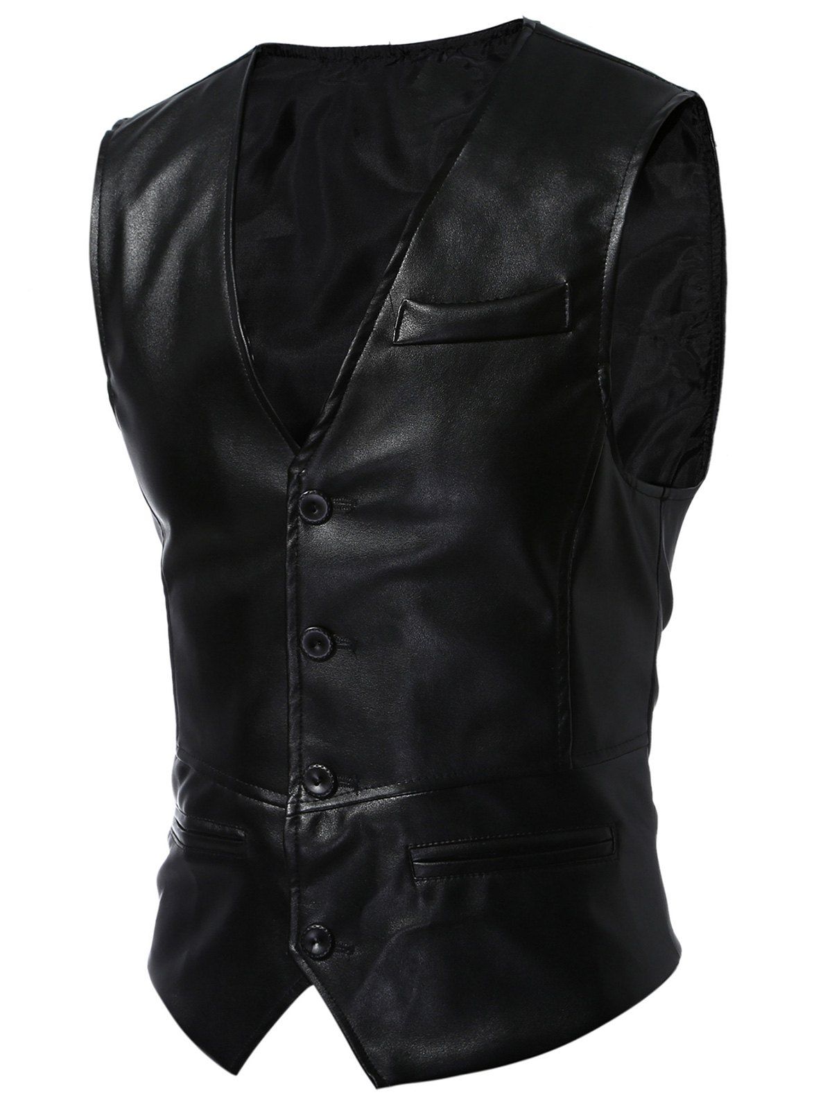 

Single Breasted Faux Leather Waistcoat, Black