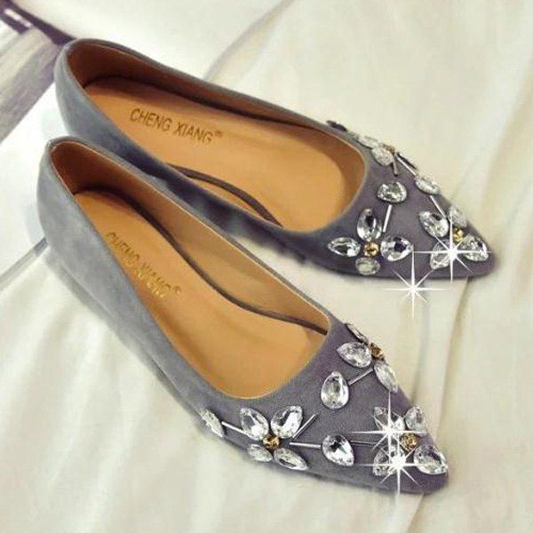 [25 OFF] Rhinestones Suede Flat Shoes Rosegal