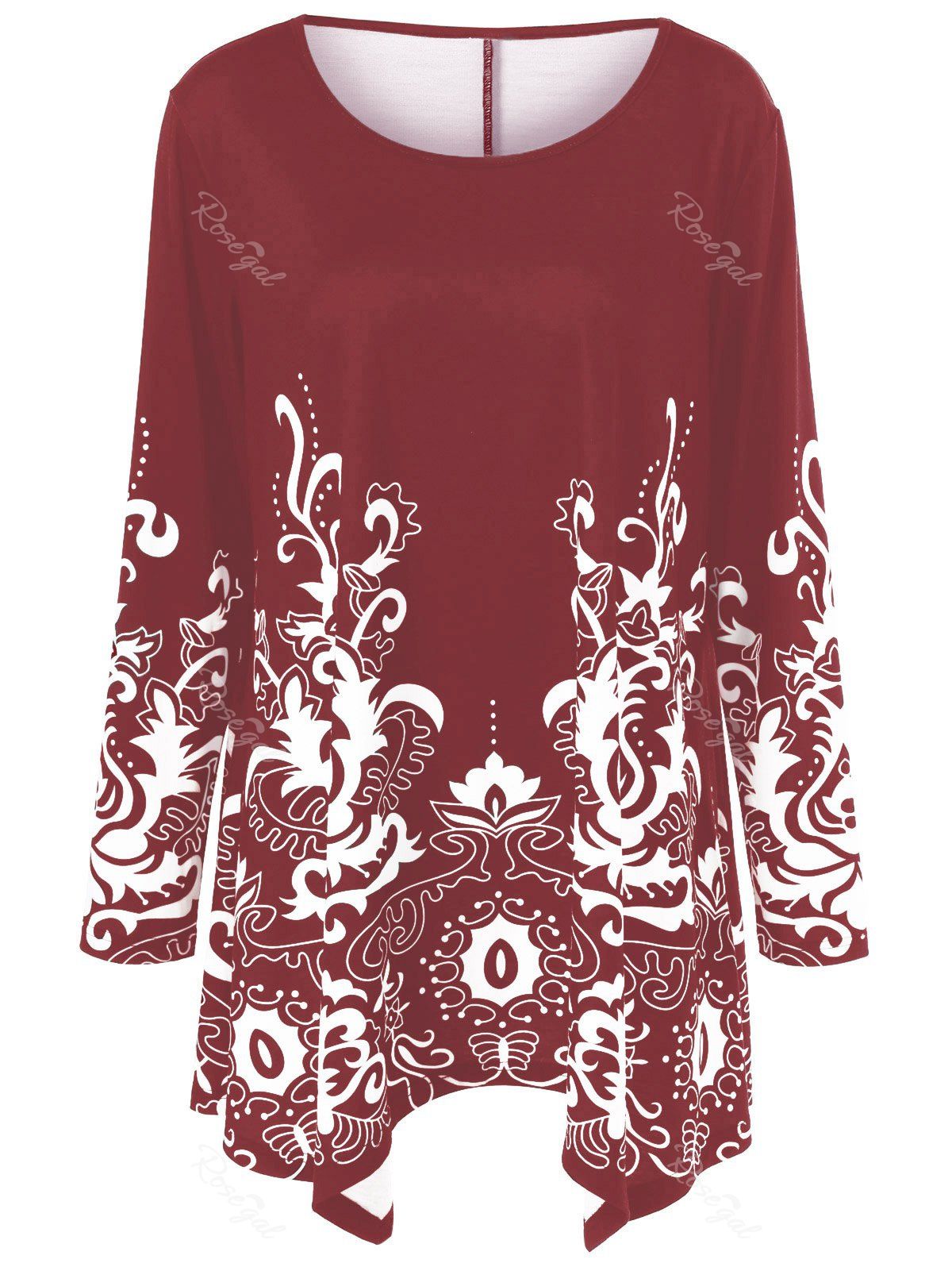 

Plus Size Floral Print Asymmetric T-Shirt, Red