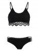 Lace Scalloped Flounce String Bikini Set -  