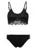 Lace Scalloped Flounce String Bikini Set -  
