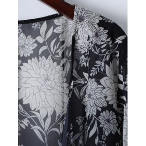 Black L Loose-fitting Floral Print Chiffon Kimono Blouse | RoseGal.com