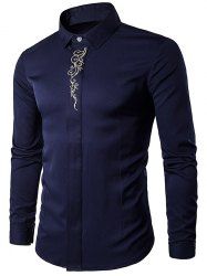 [48% OFF] Turndown Collar Embroidered Long Sleeve Shirt | Rosegal