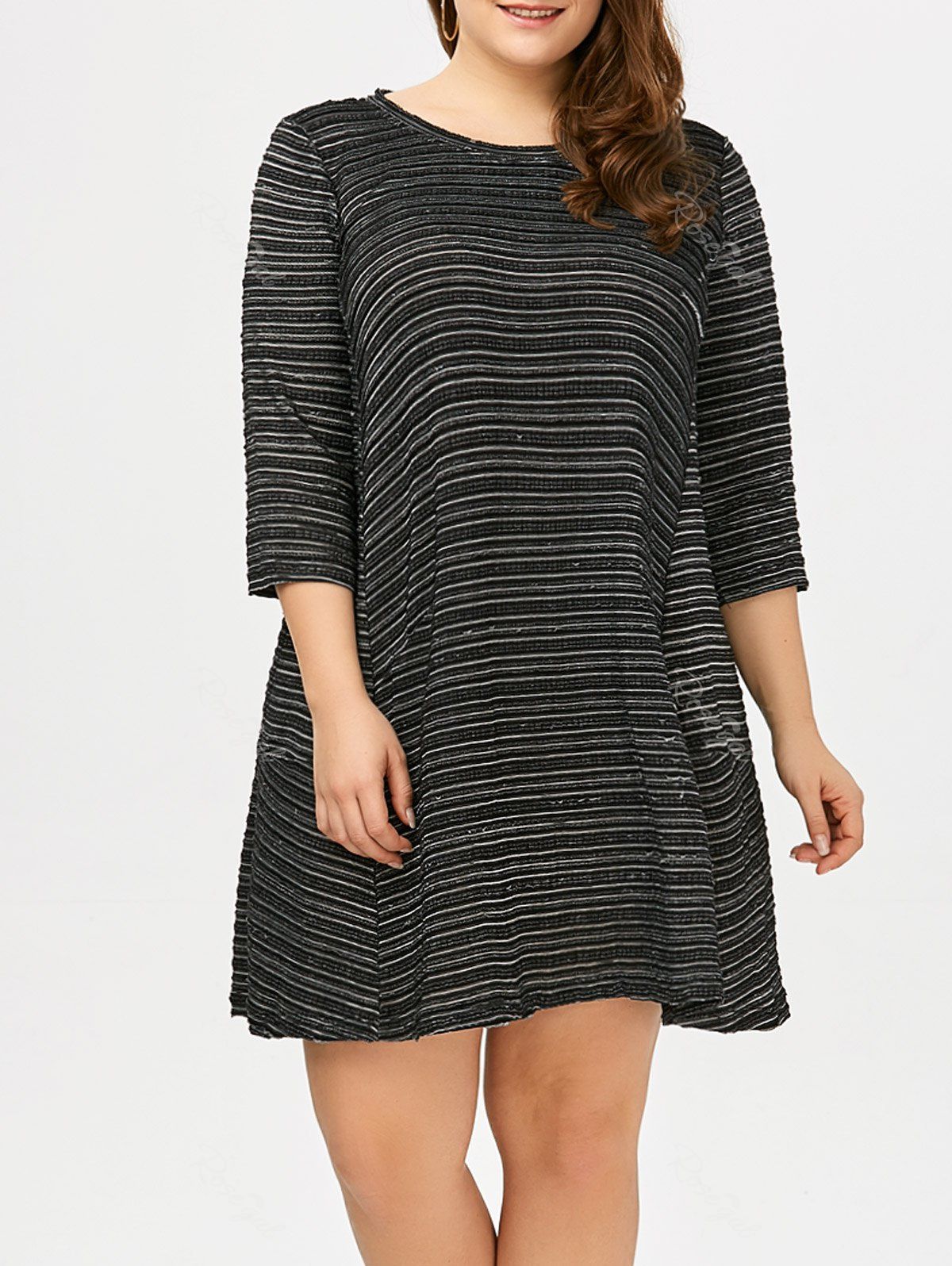 

Stripe Plus Size Casual Dress, Deep gray