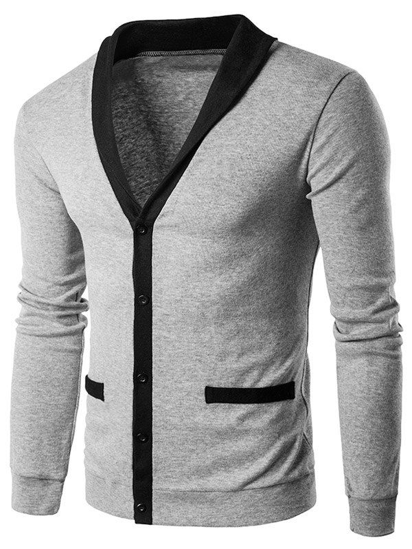 

V Neck Single Breasted Knit Blends Cardigan, Light gray