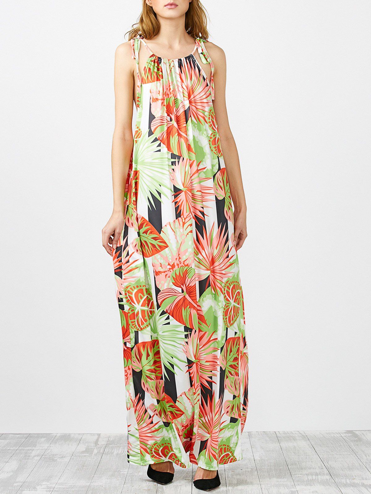 Colormix S Plant Print Maxi Bohemian Summer Dress