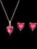 Artificial Ruby Heart Pendant Necklace and Earrings -  
