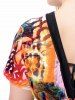 Robe Plongeante Longue à Imprimé Plume de Paon - Multicolore 2XL