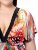 Robe Plongeante Longue à Imprimé Plume de Paon - Multicolore 2XL