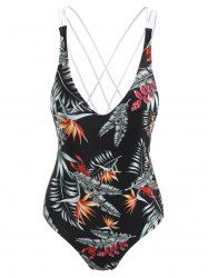 [28% OFF] Tropical Printed Strappy One Piece Swimsuit | Rosegal