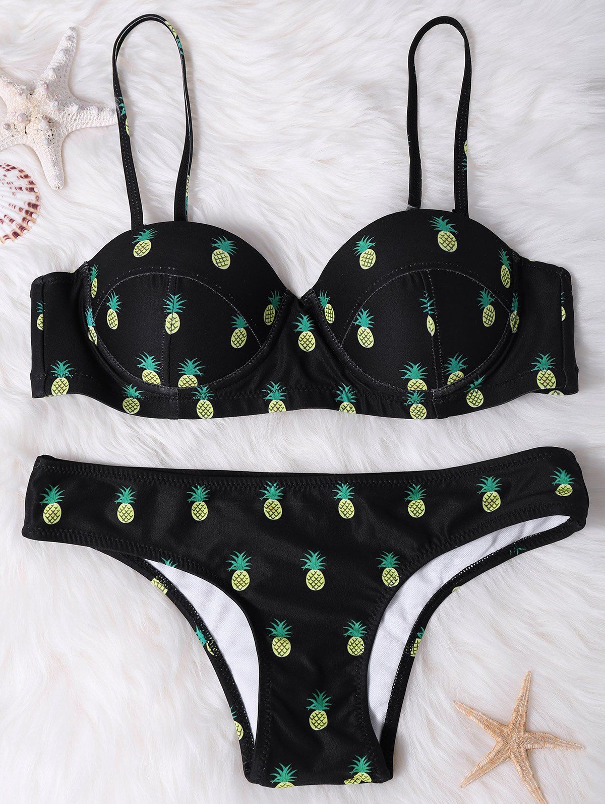 [64% OFF] Underwire Pineapple Push Up Bikini Set | Rosegal