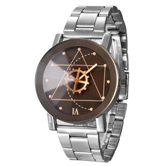 

Gear Geometric Steel Band Quartz Watch, Silver and black