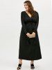 Plus Size Deep V Neck Maxi Evening Dress with Long Sleeve -  