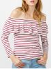Striped Off The Shoulder Ruffle Tee -  