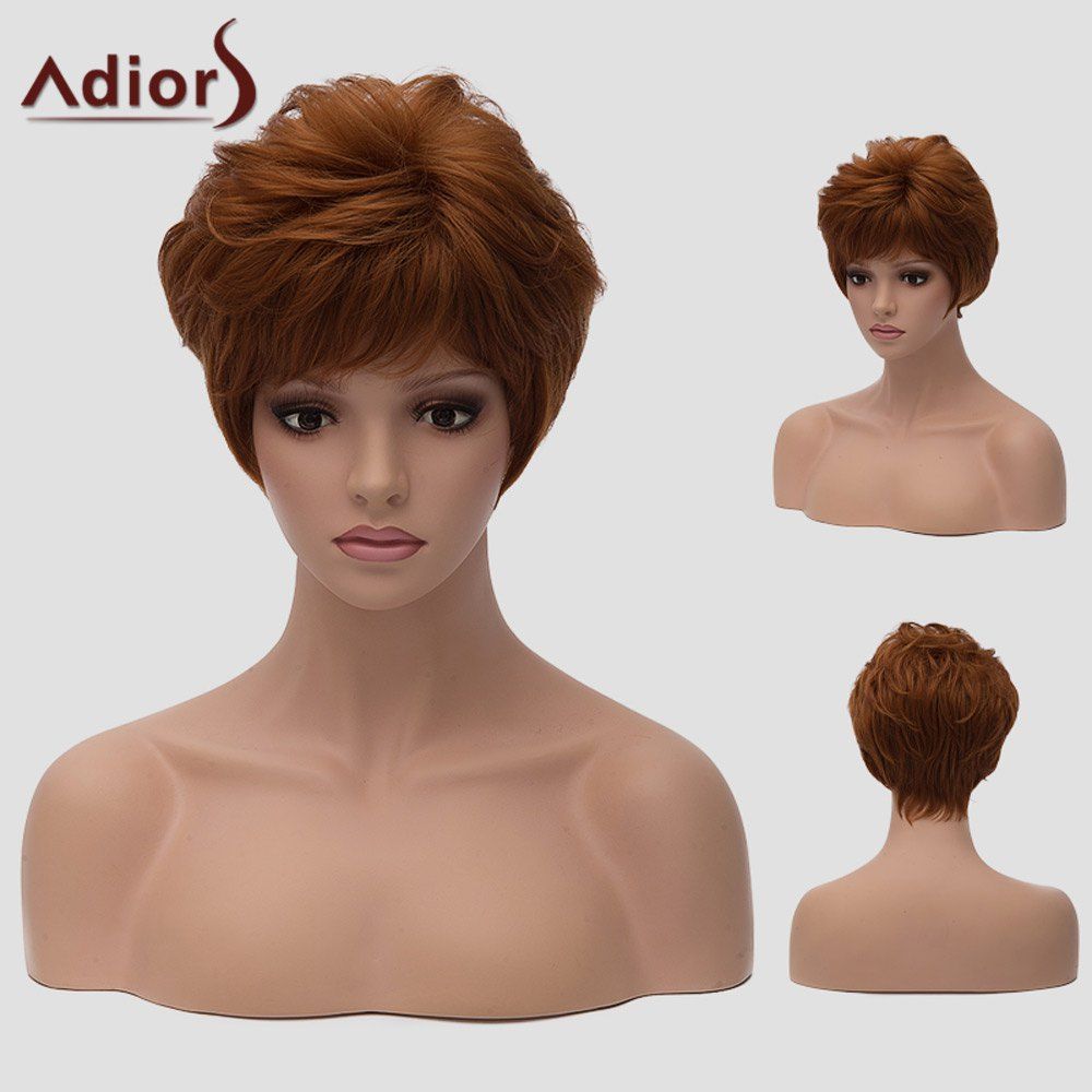 35 Off Adiors Short Fluffy Layered Cut Full Bang Straight Synthetic Wig Rosegal 