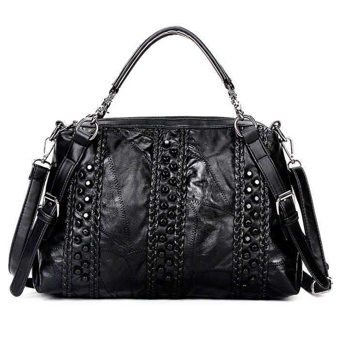 [53 OFF] Braided Faux Leather Rivet Handbag Rosegal
