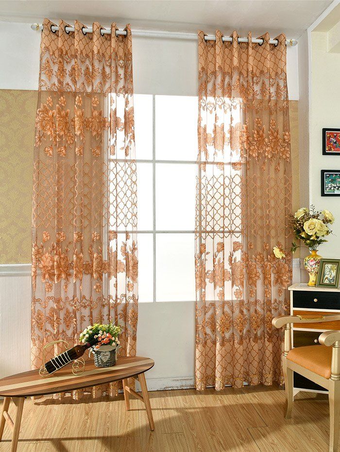

Floral Embroidered Perforate Tulle Window Curtain, Wheat