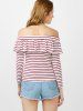 Striped Off The Shoulder Ruffle Tee -  