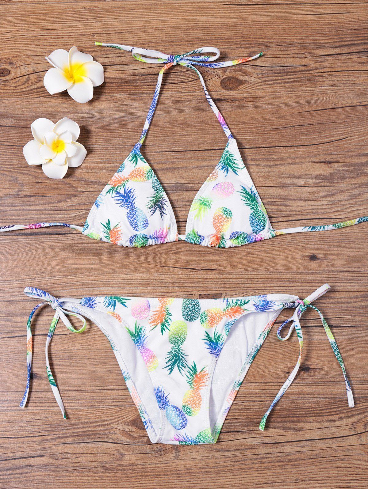 Chic Pineapple Print Tie Side Bikini Set  