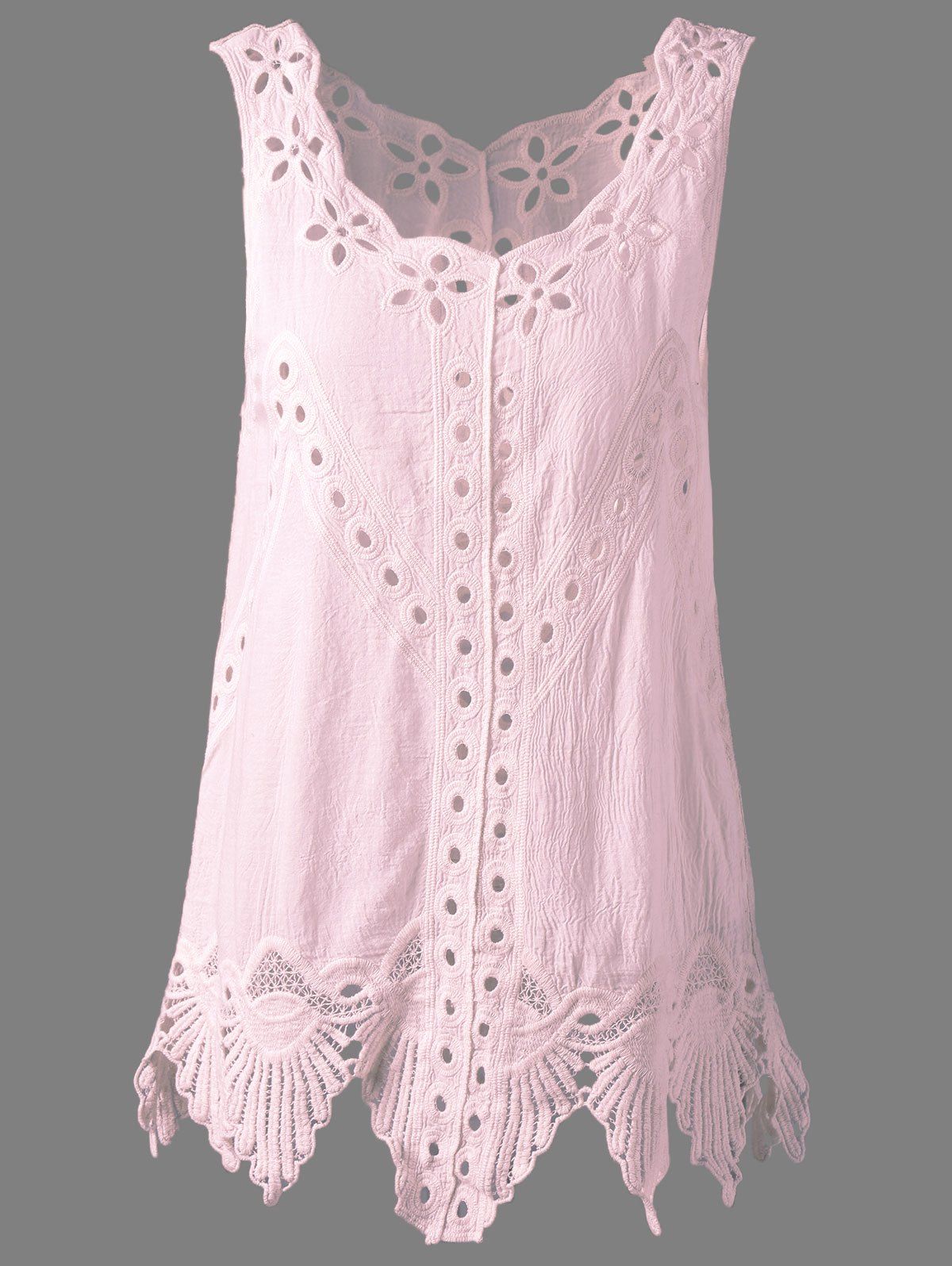 [41 OFF] Bohemian Scoop Neck Crochet Sleeveless Solid Color Blouse For
