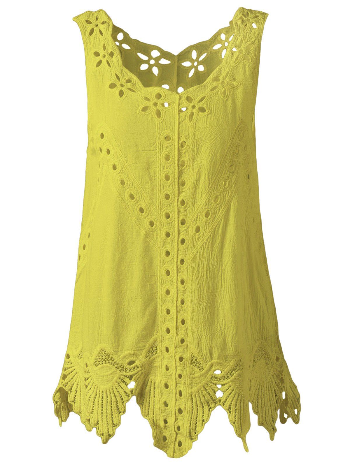 

Bohemian Scoop Neck Crochet Sleeveless Solid Color Blouse For Women, Yellow