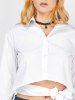 Knotted Asymmetrical Button Up Crop Shirt -  