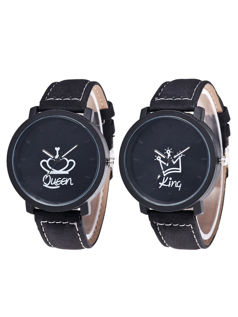 

King Queen Crown Analog Couple Watches, Black