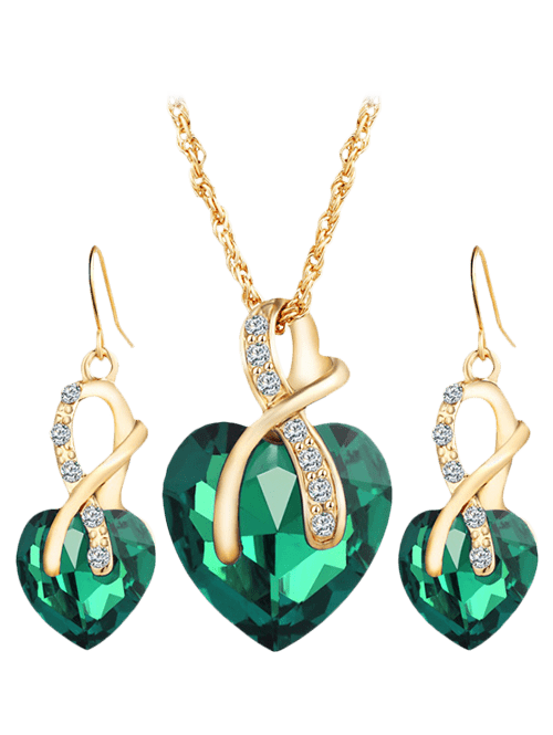 

Faux Diamond Crystal Rhinestone Heart Wedding Jewelry Set, Green