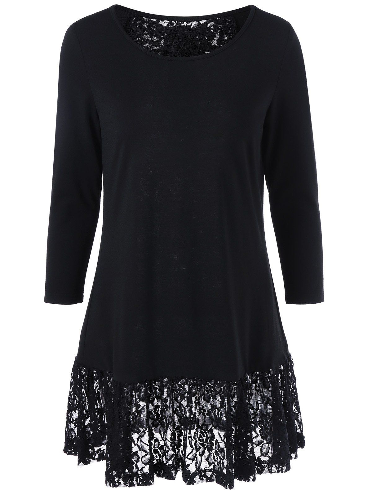 2018 Lace Back Long Sleeve Tunic In Black Xl | Rosegal.com