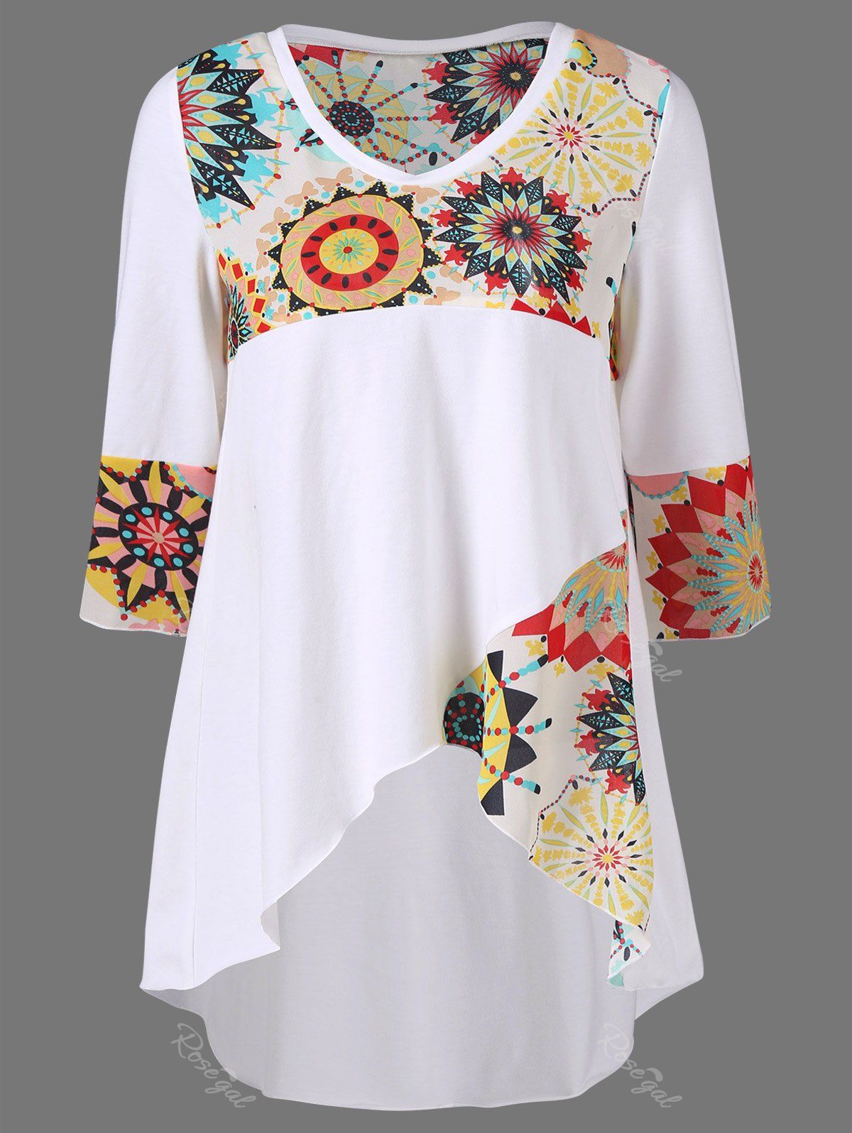 

Plus Size Graphic Design High Low Hem T-Shirt, White