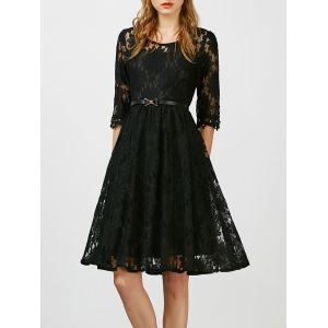 Dentelle perlée Belted longueur au genou robe