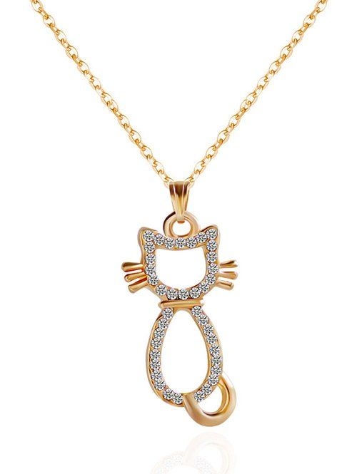

Rhinestone Kitten Pendant Necklace, Golden