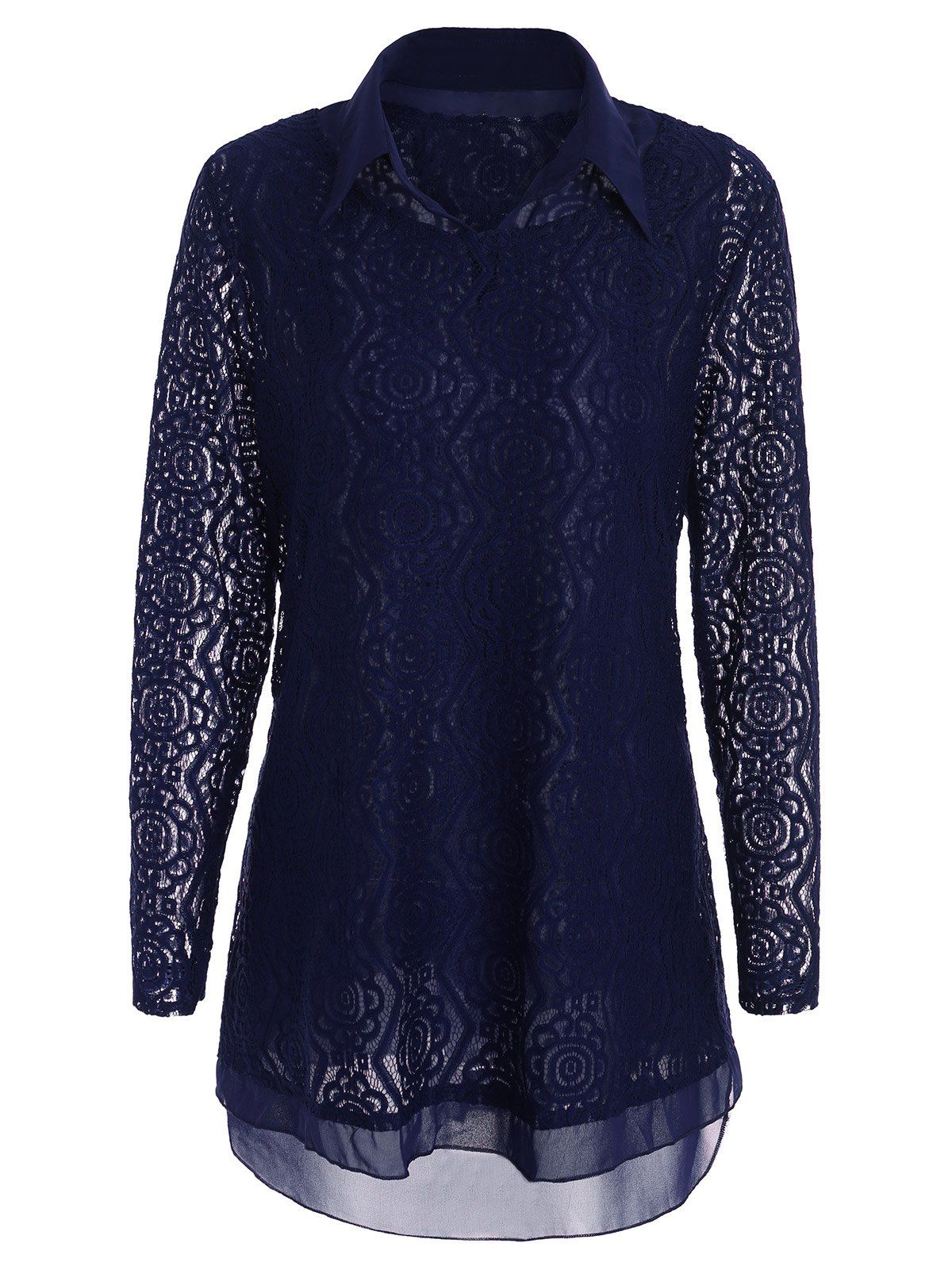 

Plus Size Sleeveless Chiffon Top With Lace Top, Deep blue