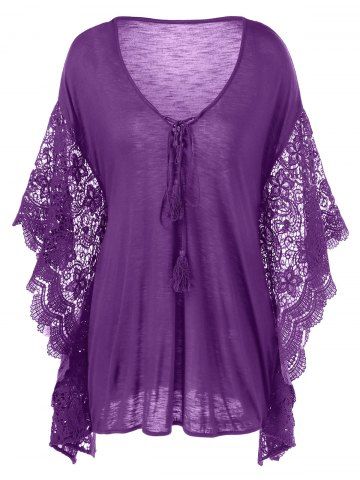 plus butterfly blouse sleeve tops lace crochet blouses rosegal purple trim fancy