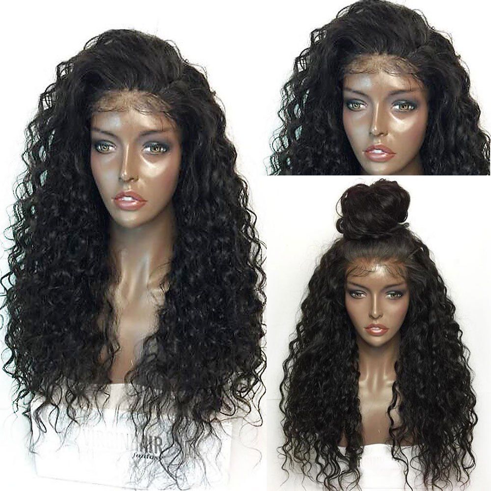 

Fluffy Curly Long Lace Frontal Synthetic Wig, Black