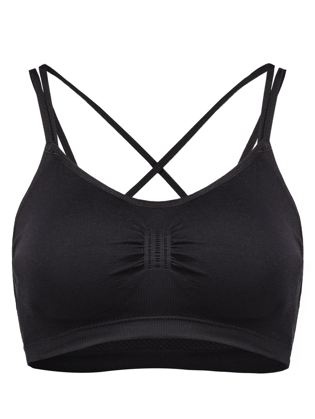 Full Coverage Criss Back Front Ruched Padded Sports Bra, Black