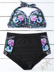 Floral High Waist Plus Size Bathing Suits -  