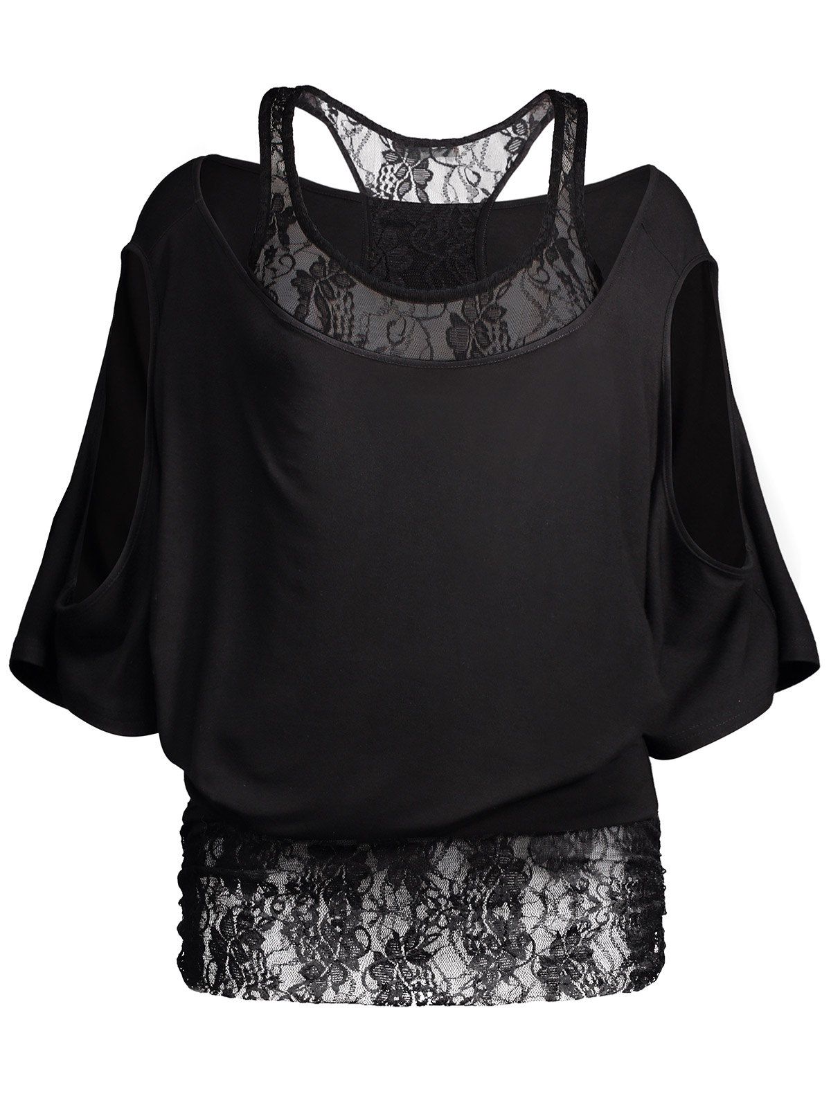 [83% OFF] Cold Shoulder Batwing Lace Blouse | Rosegal