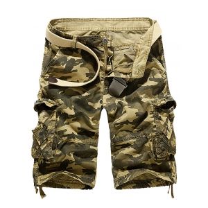 

Zipper Fly Camouflage Stud Embellished Cargo Shorts, Khaki